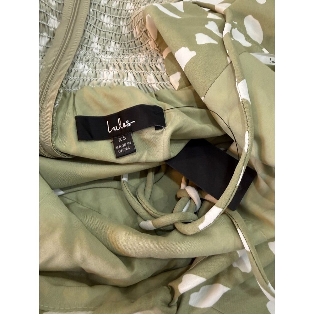 Lulus Party in Paris Sage Green Print Tie-Strap Midi Dress Size XS - Picture 11 of 12